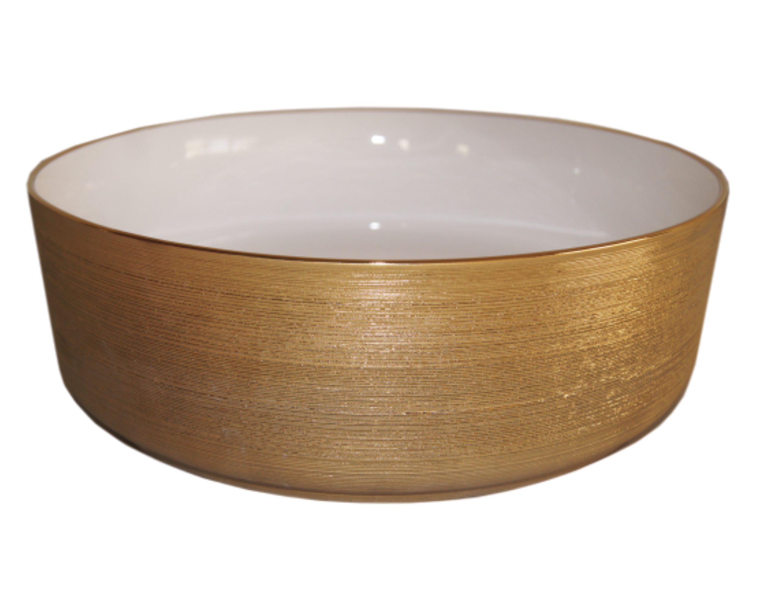 Lavabo Cerámico para Baño SAA, forma circular en color dorado con detalles en relieve metalizados. De sobreponer, con diseño europeo ideal para todo tipo de baños. Dimensiones 36.0 x 36.0 x 12.5 cms. (base x altura x profundidad)