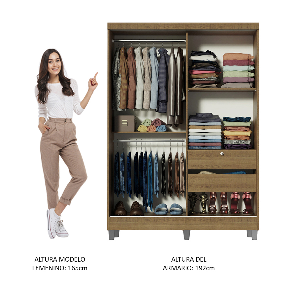 Ropero Closet Madesa Luke con 2 Puertas, 1 Espejo y Patas MM.