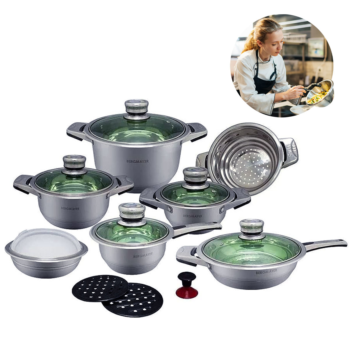 Batería De Cocina Bergmayer Acero Inoxidable 16 Pz
