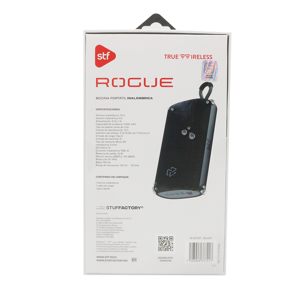 Bocina Inalámbrica Portátil Rogue Stf Color Negro 