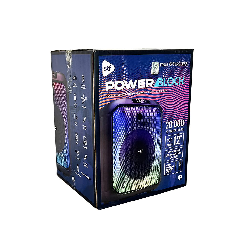 Bocina Inalámbrica portátil Power Block  Stf 12" pulgadas con luz LED.