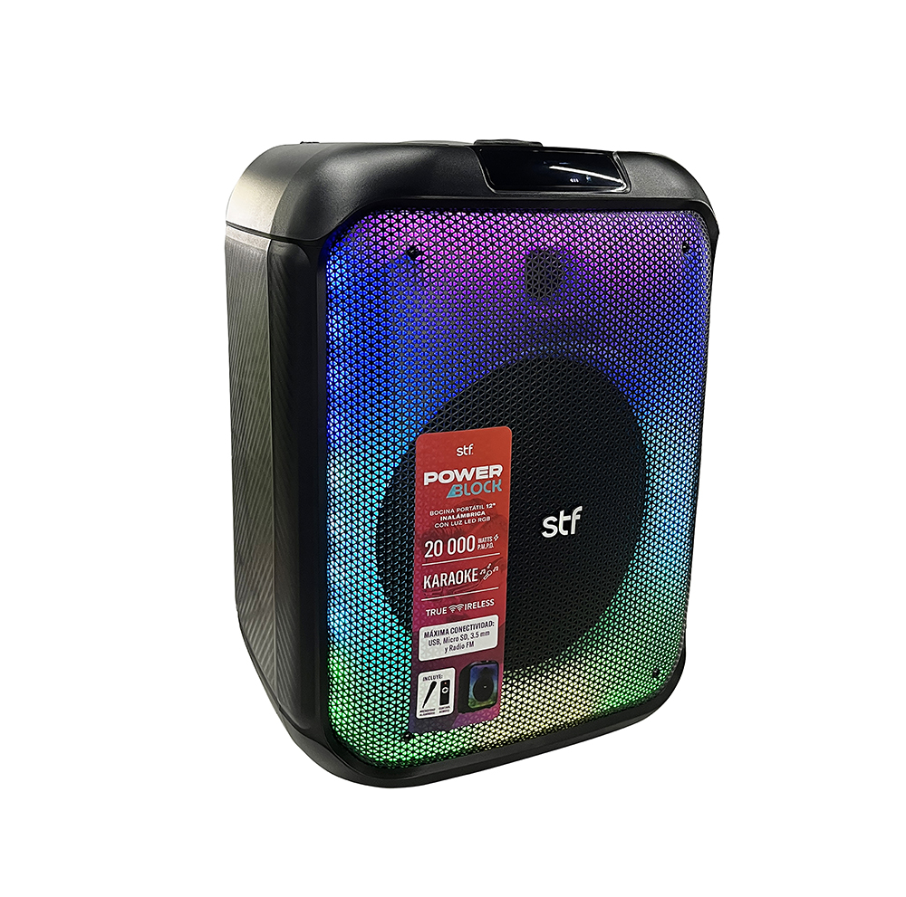Bocina Inalámbrica portátil Power Block  Stf 12" pulgadas con luz LED.
