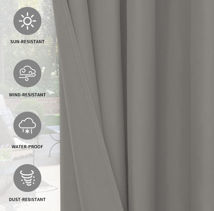 Cortinas impermeables para exteriores e interiores resistente ala intemperie tela gruesa .