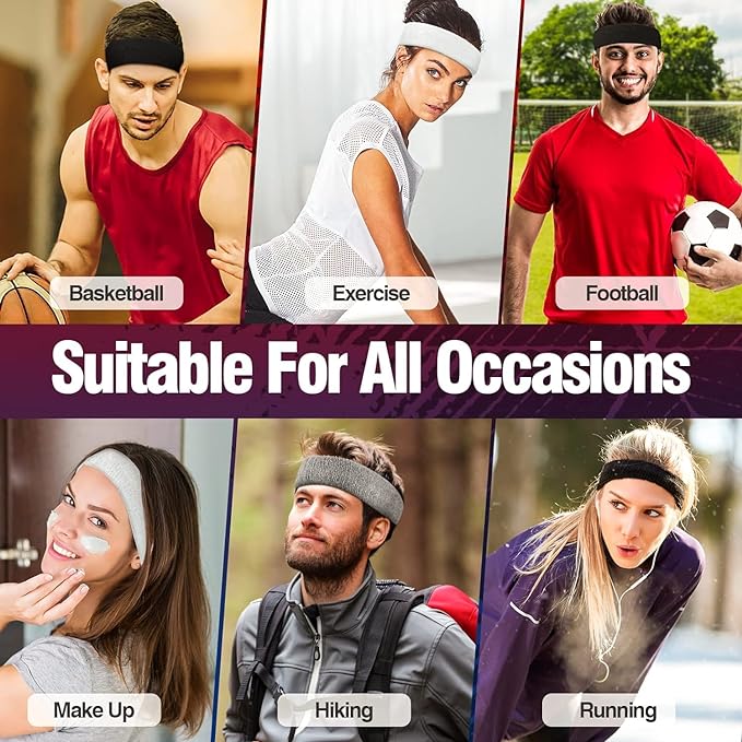 SanMuHome Cinta Deportiva para la Cabeza, Cinta Deportiva para el Sudor, Cinta elástica de Secado rápido para Correr, Ciclismo, Yoga, fútbol, Baloncesto y Otros Deportes.