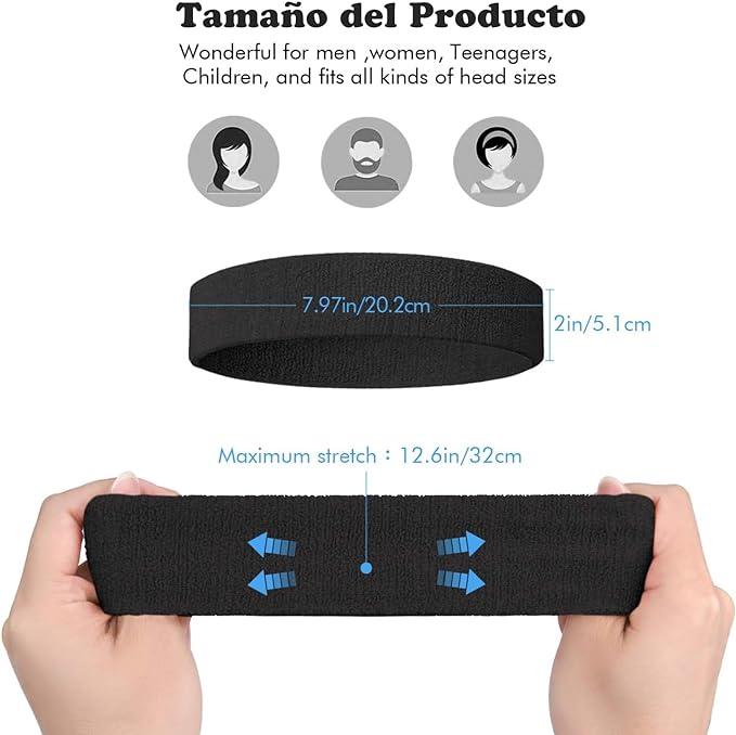 SanMuHome Cinta Deportiva para la Cabeza, Cinta Deportiva para el Sudor, Cinta elástica de Secado rápido para Correr, Ciclismo, Yoga, fútbol, Baloncesto y Otros Deportes.