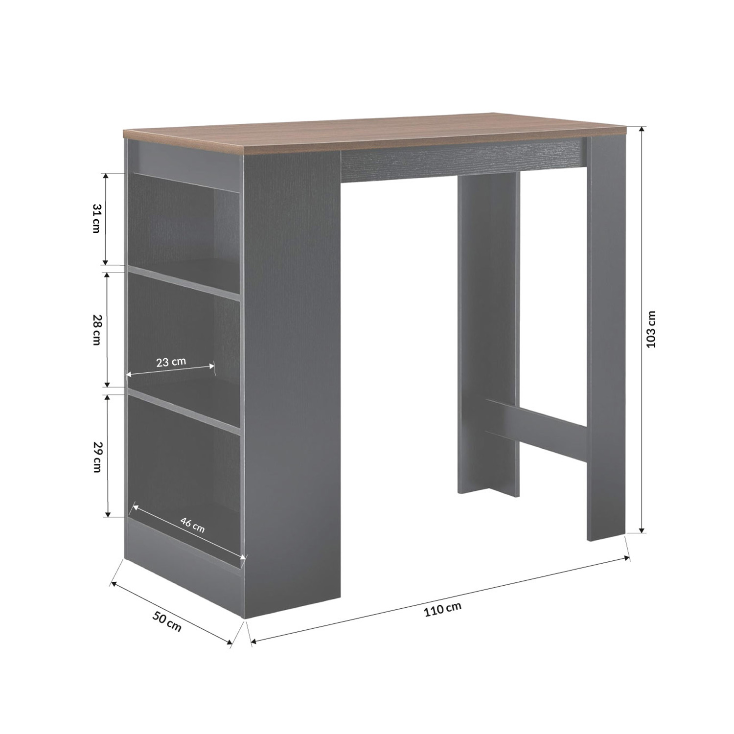 Mesa de Bar con Barra integrada 3 Estantes Bossa Ander.