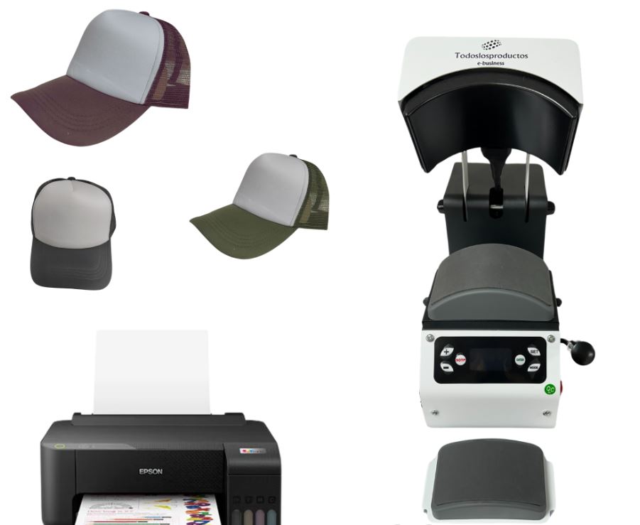 Plancha para Gorras 2 en 1 ATM Color Negro con Blanco + impresora L1250.