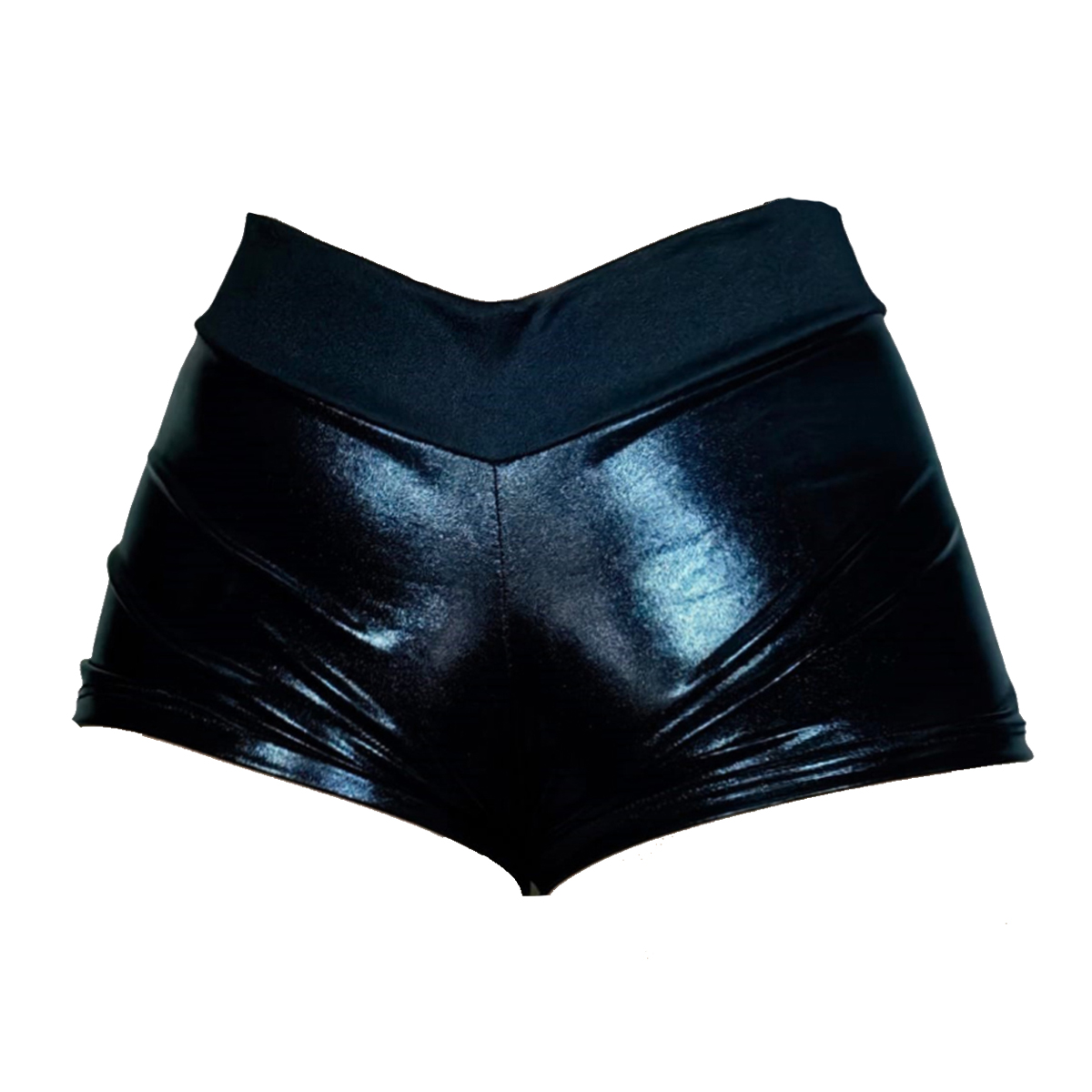 SHORT CORTO MUJER VINIL METALICO NEGRO.