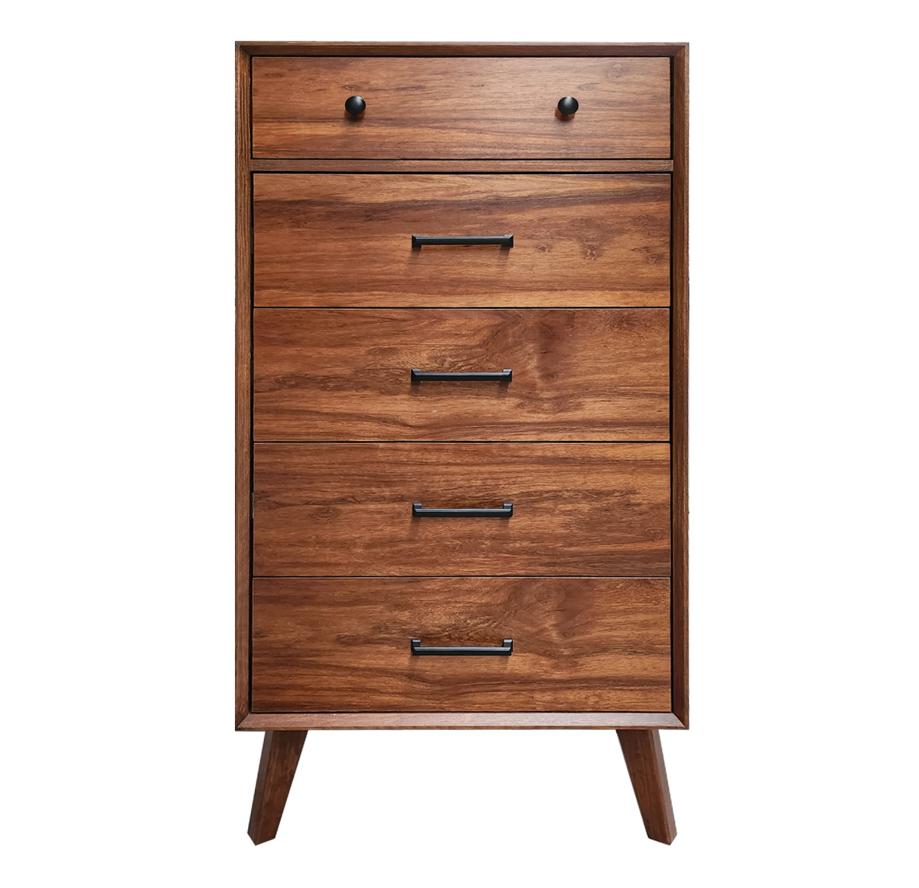 Cajonera cómoda con chapa de madera natural con 5 cajones estilo retro.