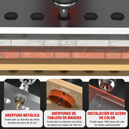 Taladro Rotomartillo 1/2'' Sin Carbones 2baterías 4ah Nanwei Color Negro Frecuencia 60.