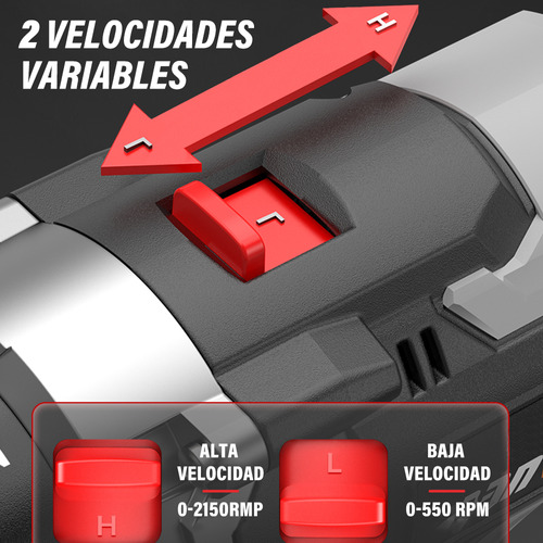 Taladro Rotomartillo 1/2'' Sin Carbones 2baterías 4ah Nanwei Color Negro Frecuencia 60.