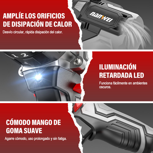 Taladro Rotomartillo 1/2'' Sin Carbones 2baterías 4ah Nanwei Color Negro Frecuencia 60.