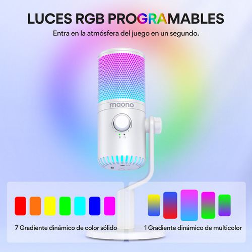 Maono Micrófono Gamer Condensador Usb Podcast Pc Dm30 Rgb Color Blanco.