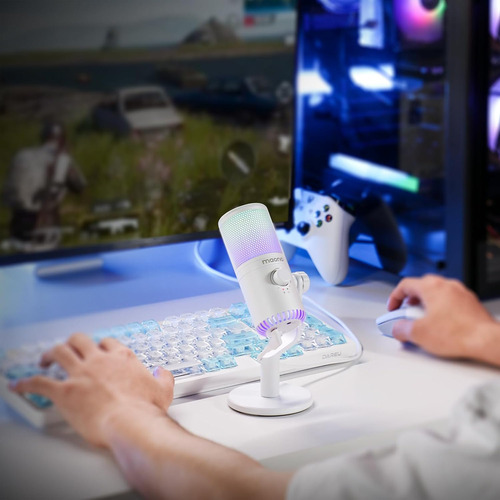 Maono Micrófono Gamer Condensador Usb Podcast Pc Dm30 Rgb Color Blanco.