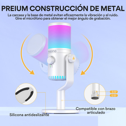 Maono Micrófono Gamer Condensador Usb Podcast Pc Dm30 Rgb Color Blanco.