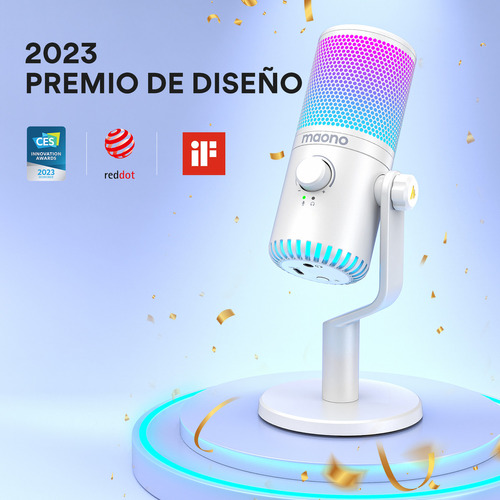 Maono Micrófono Gamer Condensador Usb Podcast Pc Dm30 Rgb Color Blanco.