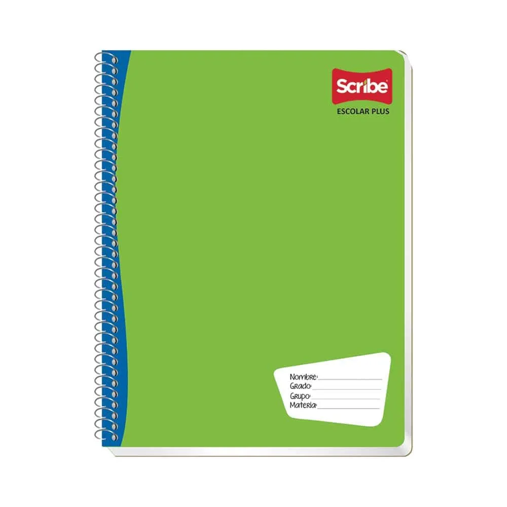 Cuaderno Profesional Scribe Escolar Plus, Cuadrícula 5 mm, Espiral, con 100 Hojas, Verde.