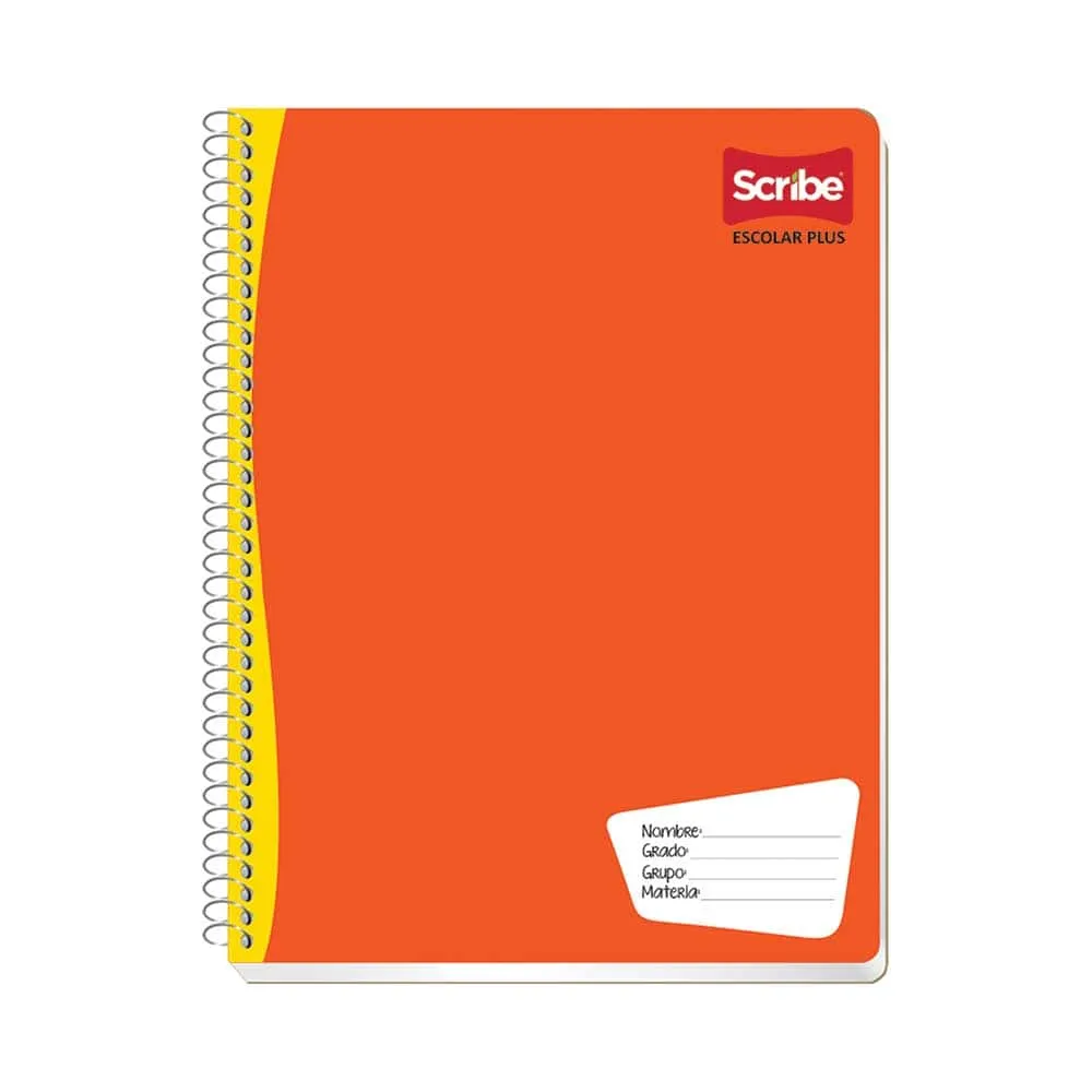 Cuaderno Profesional Scribe Escolar Plus, Lisa, Espiral, con 100 Hojas, Naranja.
