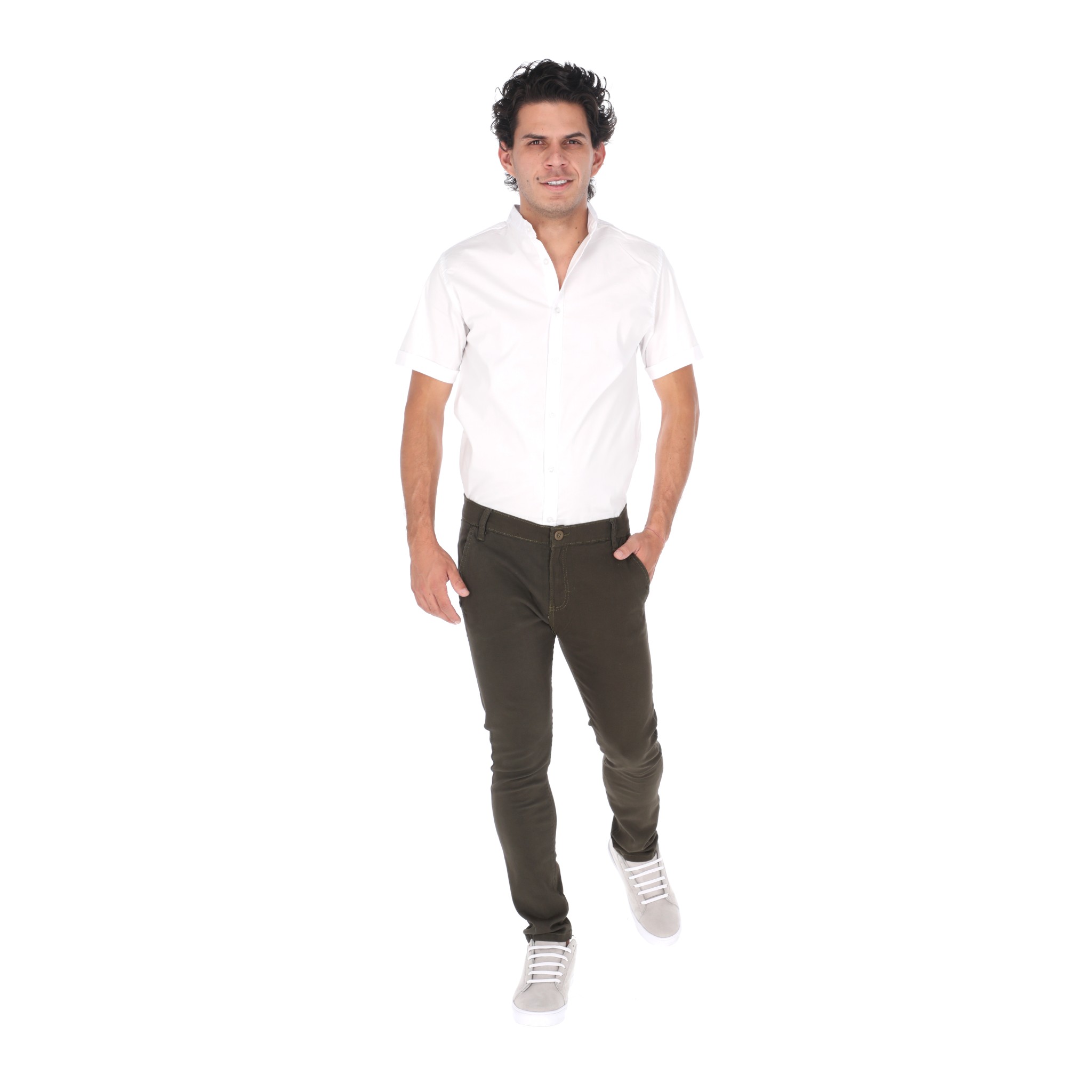 Jeans De Gabardina Color Verde Militar Para Hombre CHB Chili Beans Clothing Co..