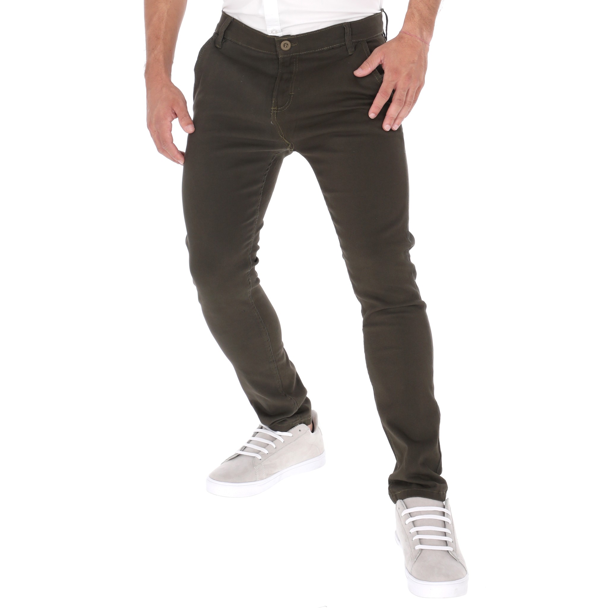 Jeans De Gabardina Color Verde Militar Para Hombre CHB Chili Beans Clothing Co..