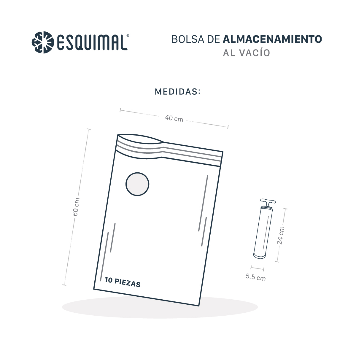 Bolsas de Almacenamiento al Vacío Set de 10 (60x40) con Bomba de Aire - Reutilizables - Bolsas de Compresión para Empacar Ropa, Guardar Edredones, Cobertores ESQUIMAL.