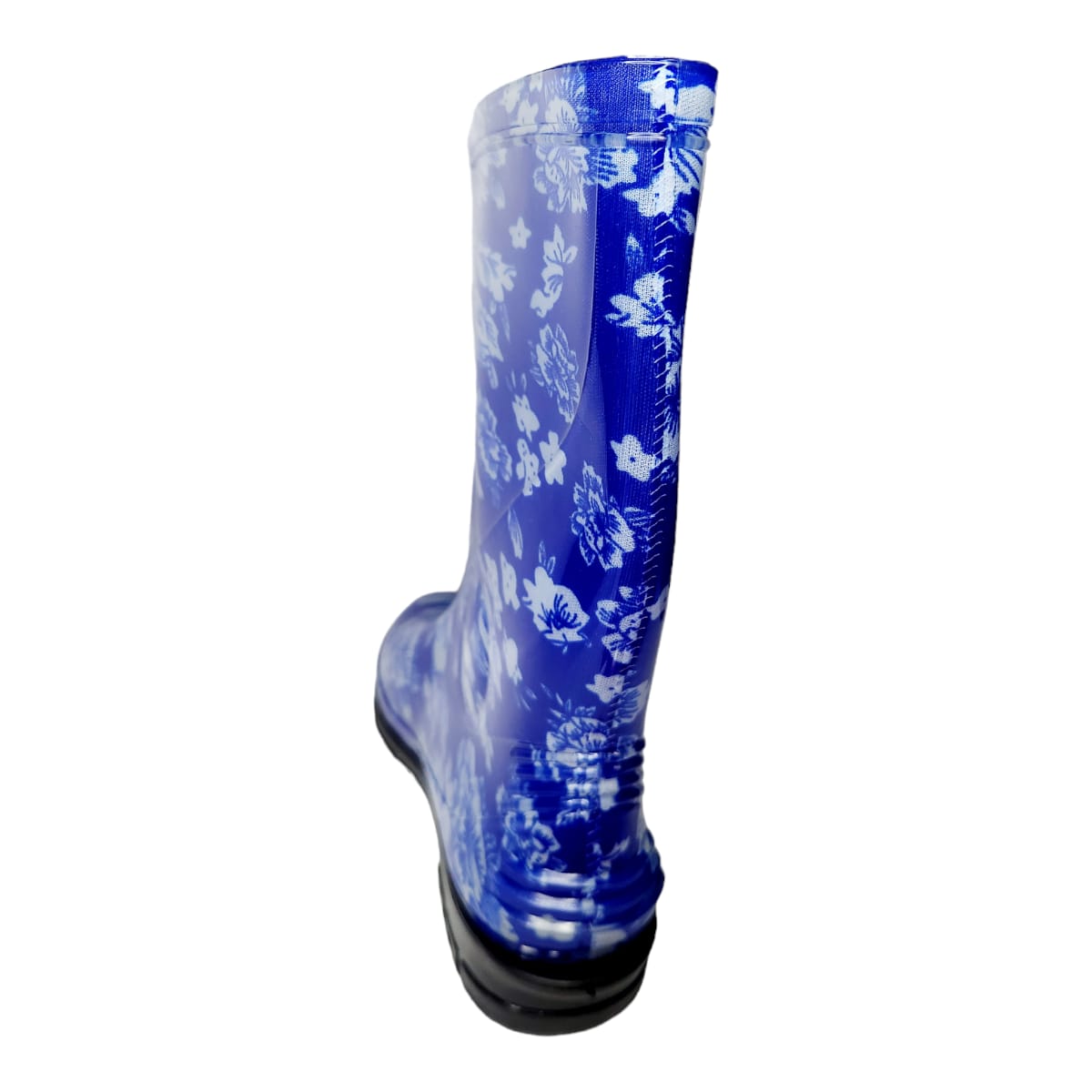 Bota Lluvia Mujer Dama Antiderrapante Impermeable Flores Azul.