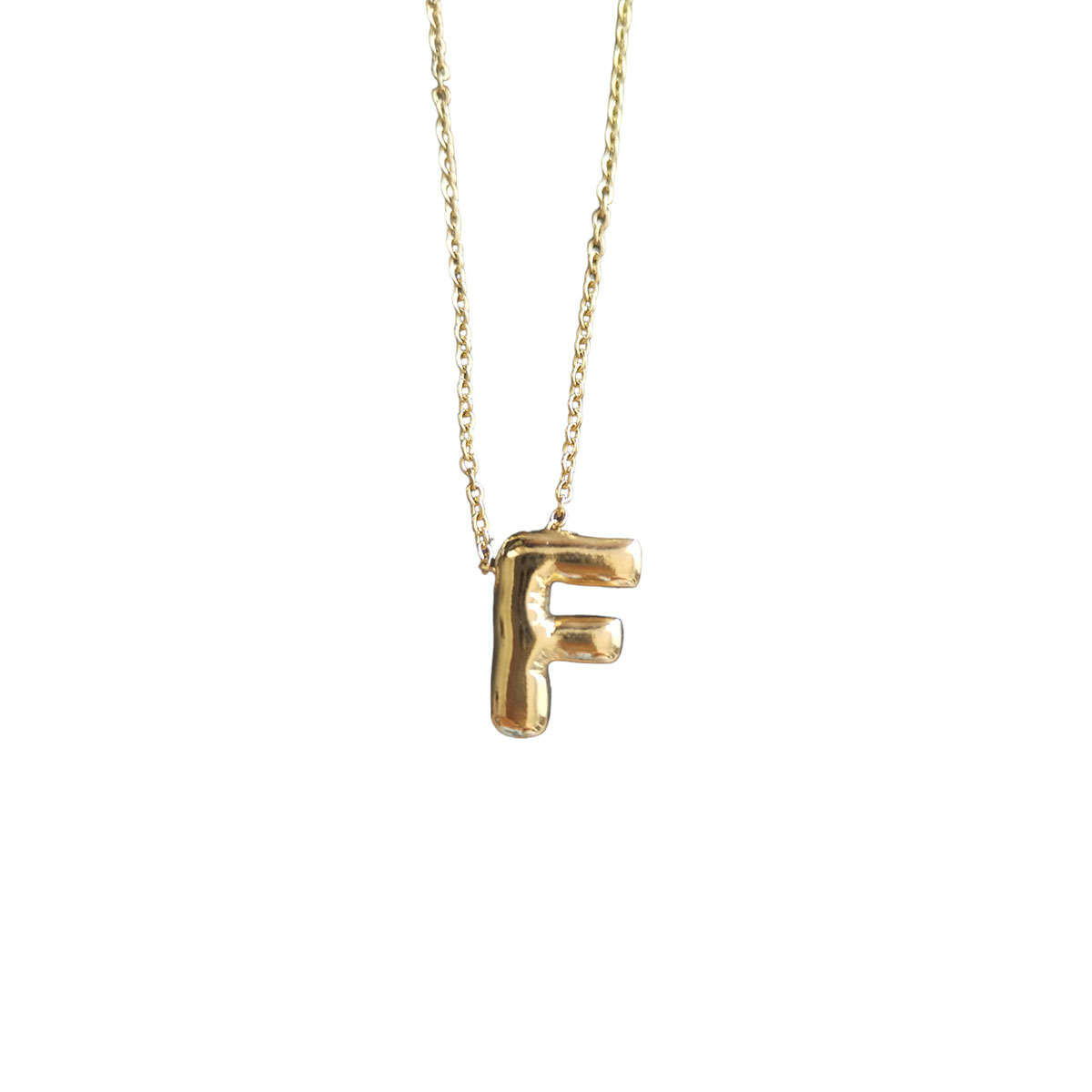 Cadena Acero Inoxidable Dorada con Dije de Letra Globo "F" DM. 