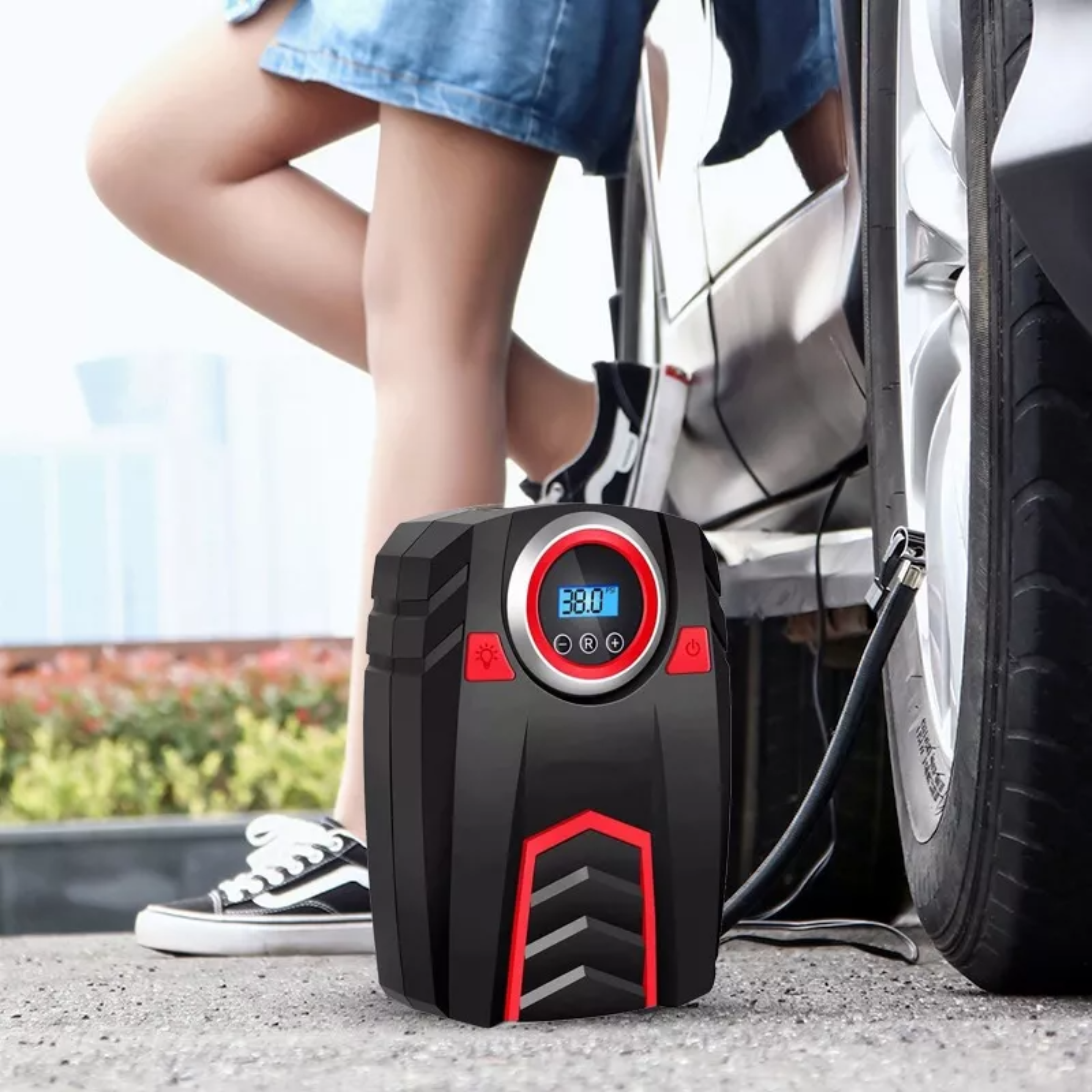 Compresor Inflador De Llanta Bomba De Aire Para Auto Lcd.