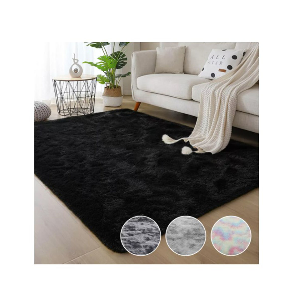 Tapete de Peluche Color Negro 1,5 x 2 Metros.