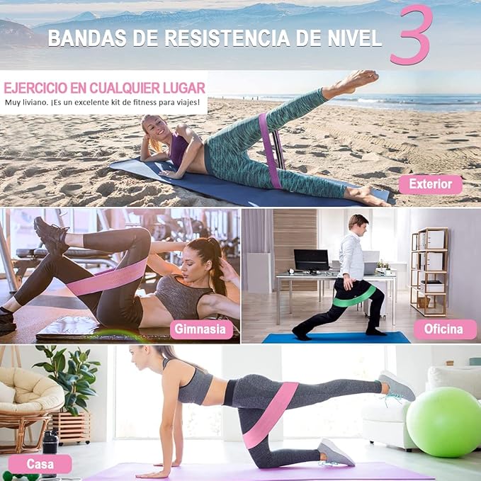 EASYTAO Bandas de Resistencia Pack de 3 para Ejercicios en Casa y Gimnasio, Ligas Elásticas de Látex Natural Multifuncional para Yoga, Pilate, Crossfit，con 2 Muñequera.