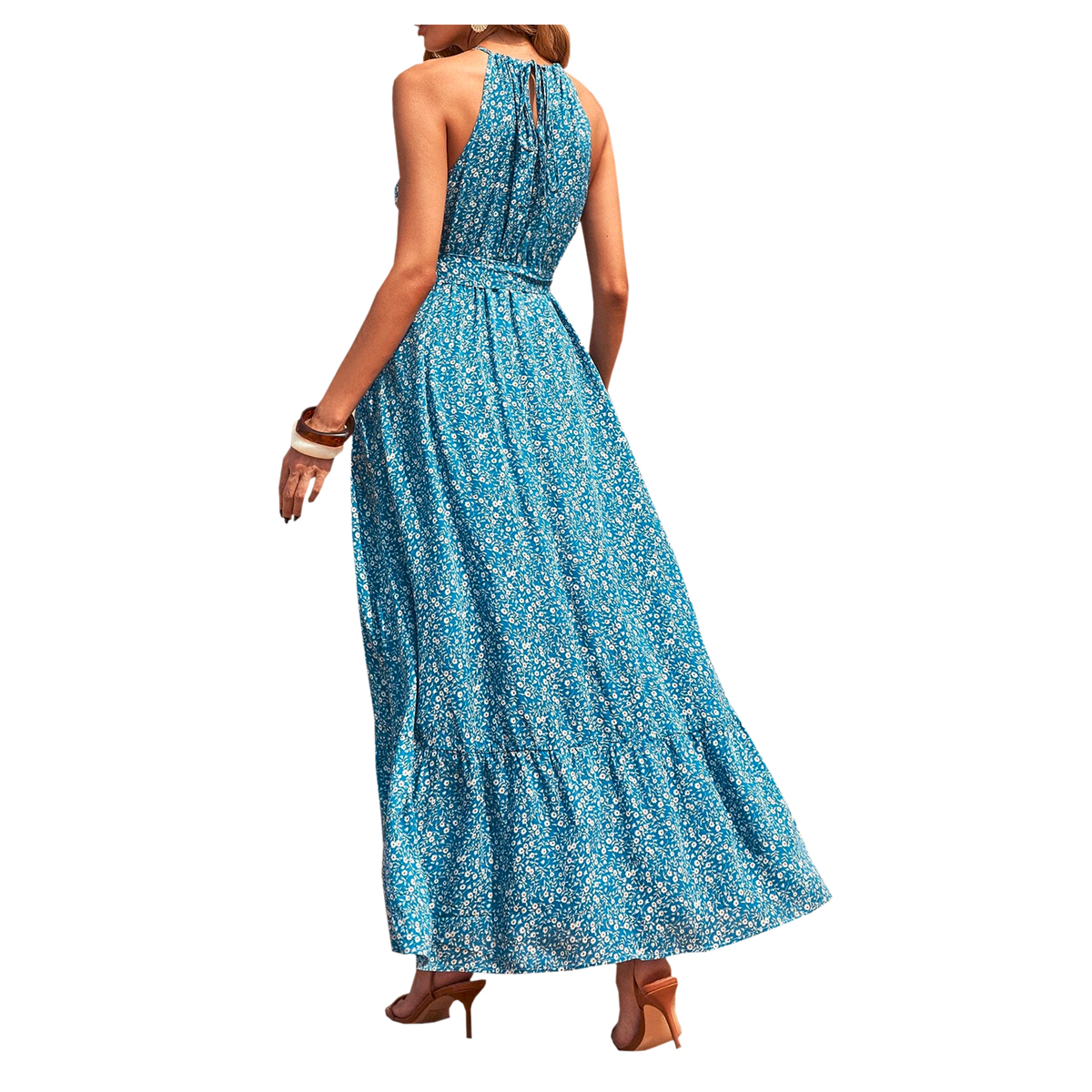 Falda Larga Bohemia Verano 2025 - Encaje Floral, Flowy, Con Cinturón Ancho Y Abertura, Talla Única Mujer