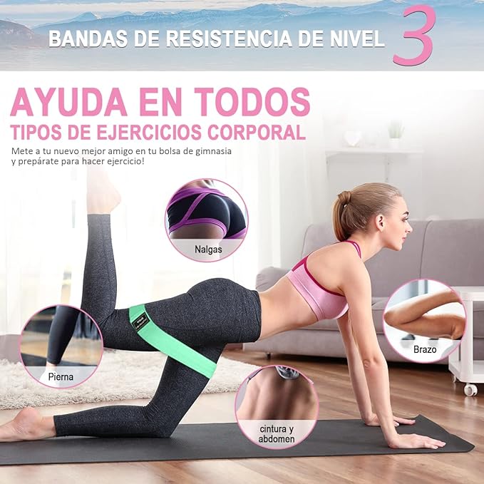 EASYTAO Bandas de Resistencia Pack de 3 para Ejercicios en Casa y Gimnasio, Ligas Elásticas de Látex Natural Multifuncional para Yoga, Pilate, Crossfit，con 2 Muñequera.