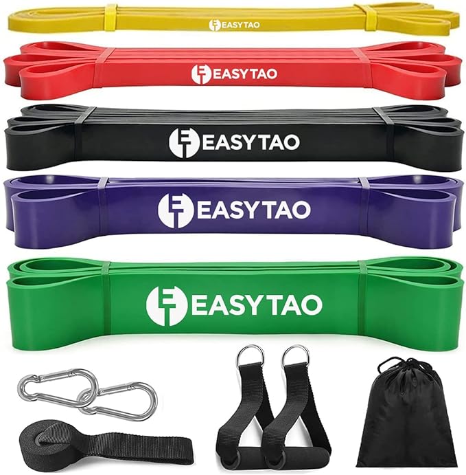 E T EASYTAO Bandas de Resistencia 5PCS(Látex 100% Natural), Ligas de Resistencia para Ejercicio, Fuerte Bandas Elástica para Pull Up & Crossfit - con Ancla de Puerta, 2 Manijas, Ganchos y Bolsa.