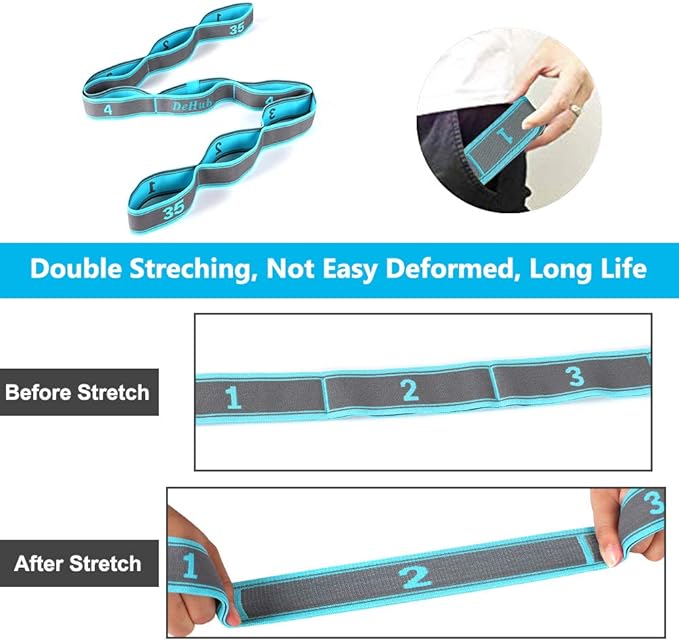 DeHub Banda de Estiramiento, Bandas Elásticas Estiramiento Yoga, Bandas de Resistencia de Ejercicio, Banda de Resistencia, para Yoga, Pilates, Fitness, Danza y Gimnasia, Lavable, Alta Elasticidad.