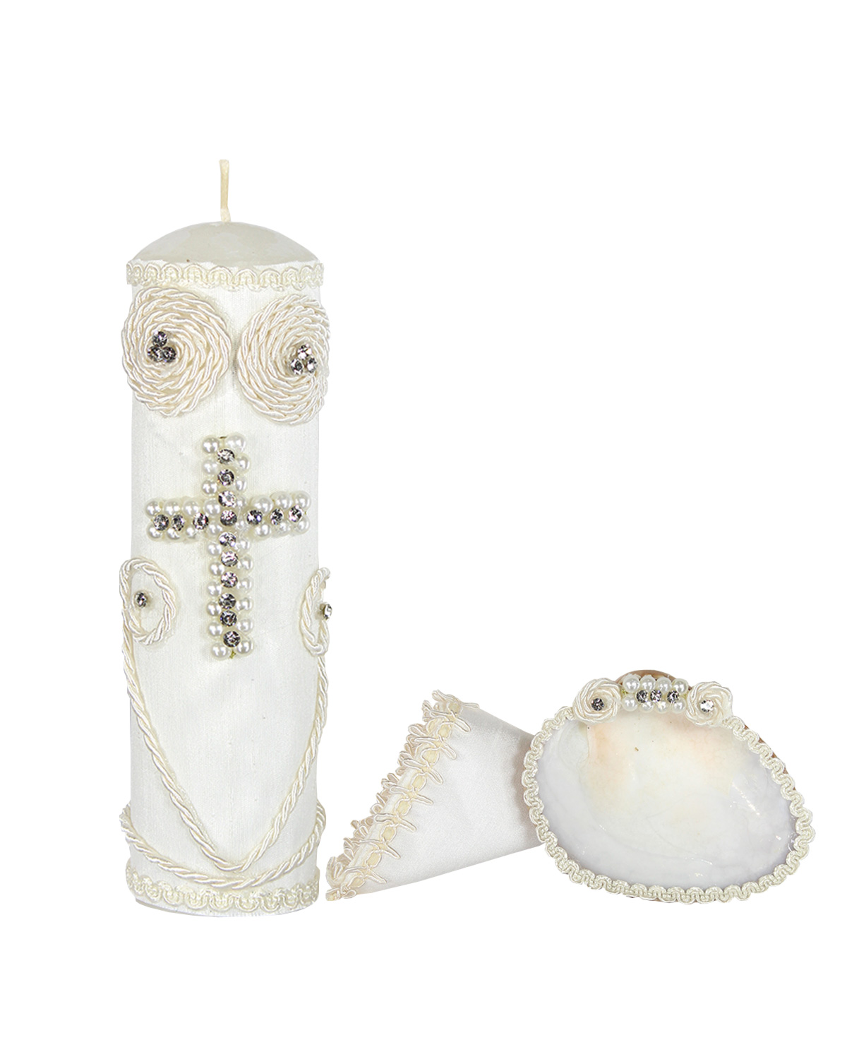 Set Vela Bautizo Para Niño  Kit Concha Toalla Yeremin.