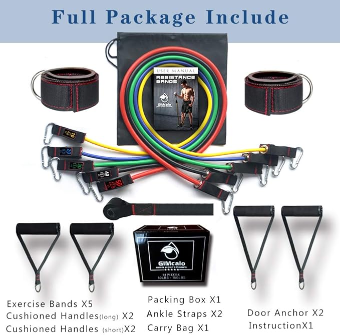 GIMCALO Bandas de Resistencia, Bandas de Resistencia multifuncionales para Entrenamiento de Fuerza y Equipos de Fitness. Ligas de Resistencia Pesada de 150 Libras apilable Ejercicio.