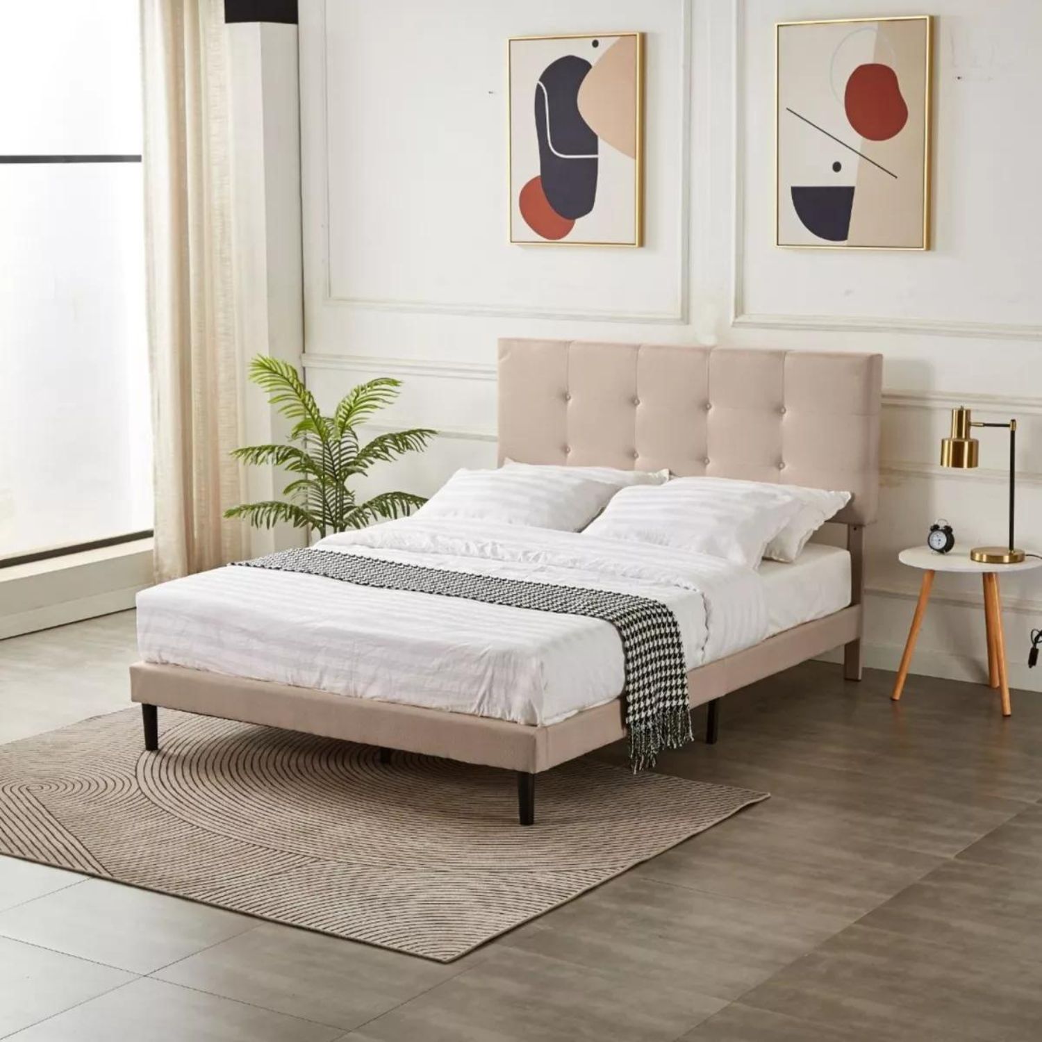 Ilios innova | Base Cabecera Para Cama En Madera Ilios Innova matrimonial Lino Color Café | Elegante cama matrimonial 