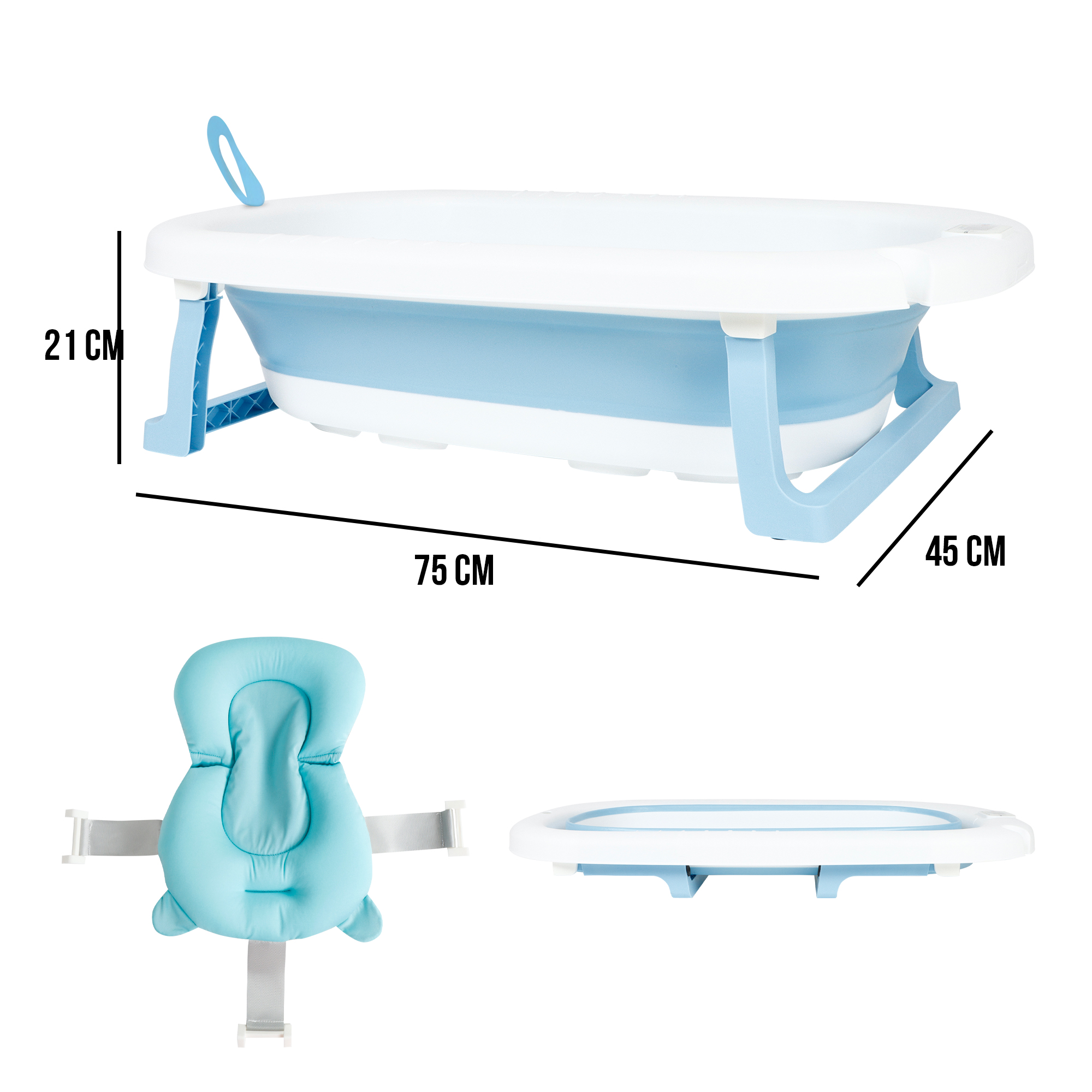 Tina Bañera De Baño Plegable Portátil Para Bebés Termómetro AZUL.