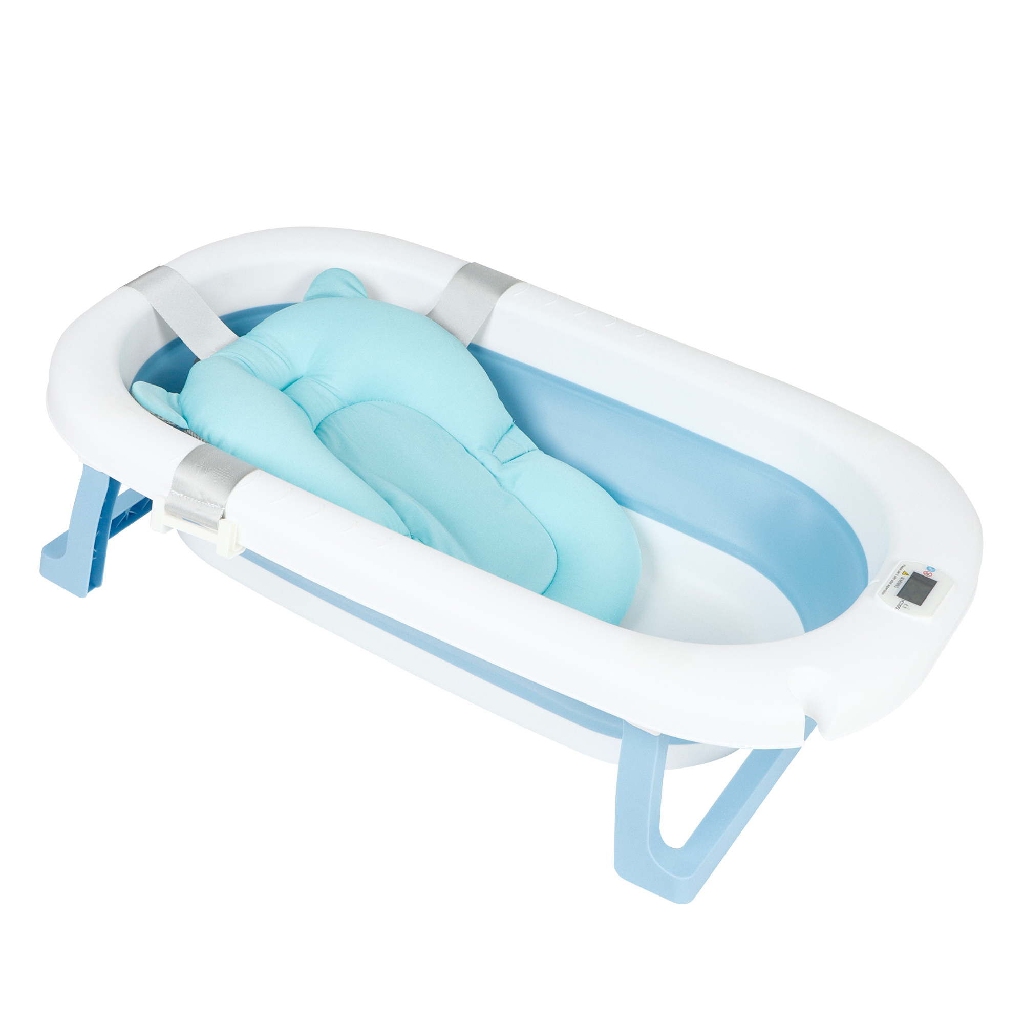 Tina Bañera De Baño Plegable Portátil Para Bebés Termómetro AZUL.