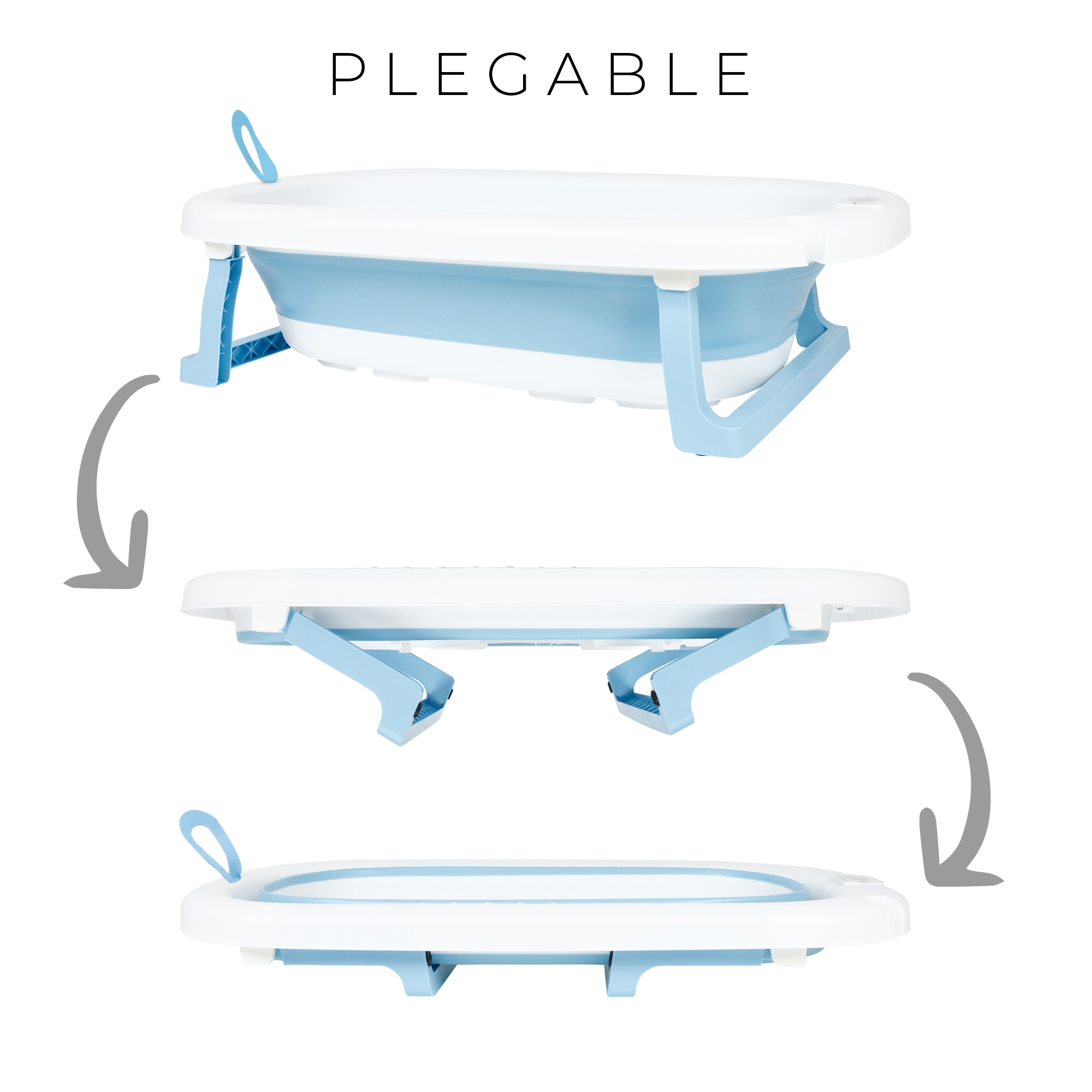 Tina Bañera De Baño Plegable Portátil Para Bebés Termómetro AZUL.