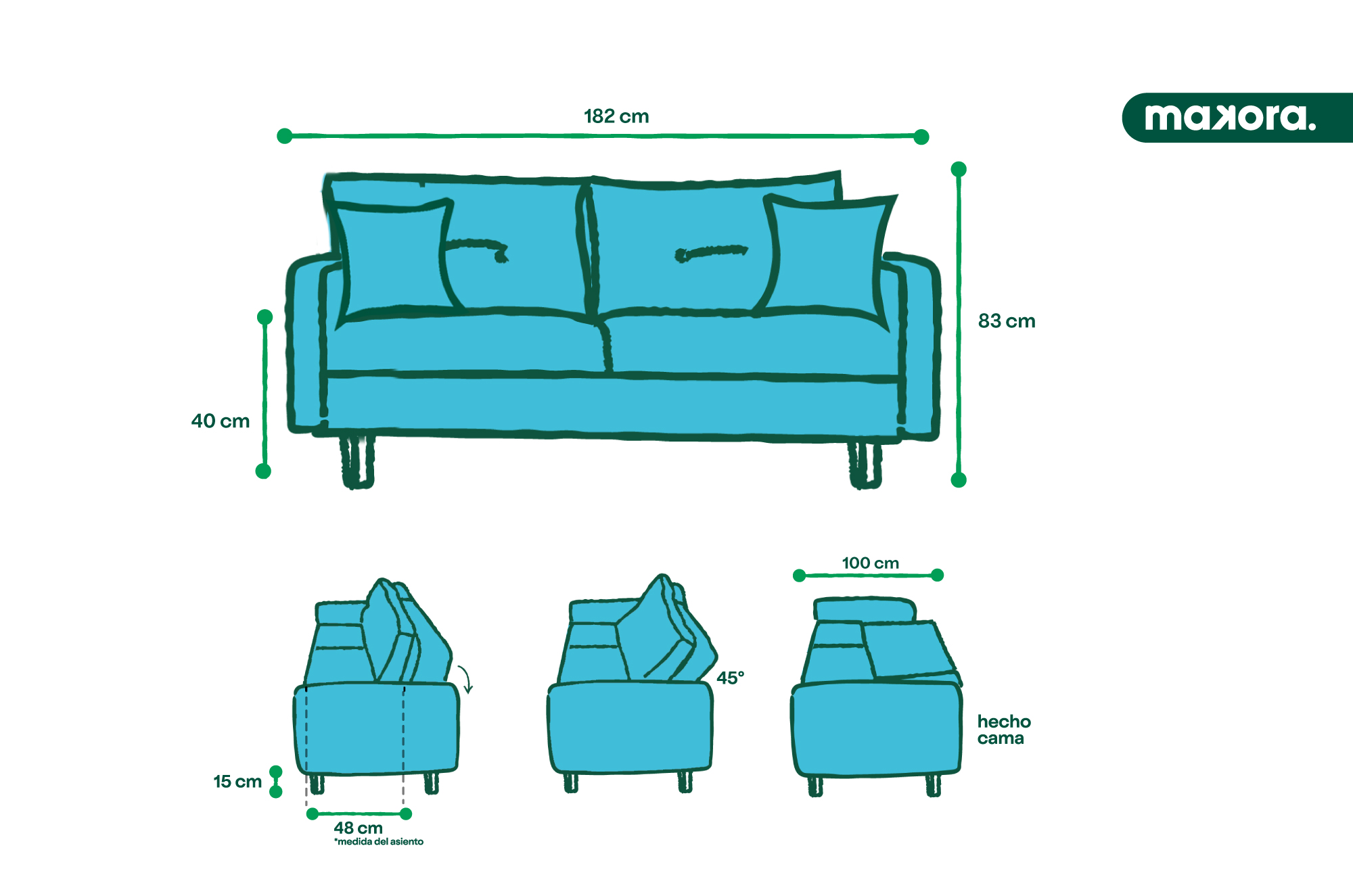 Sofá Cama Mandela Azul Makora Essentials de lino.