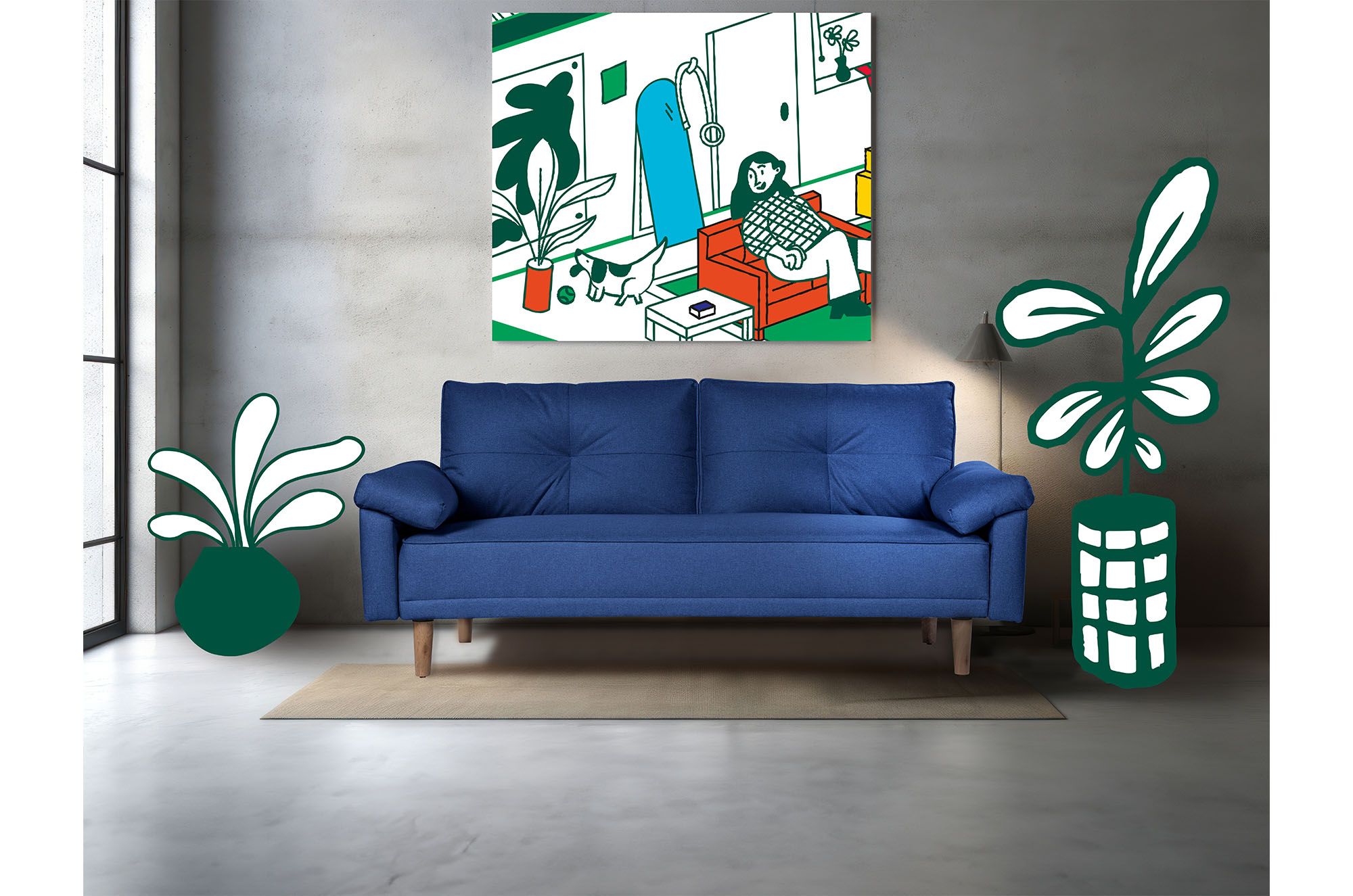 Sofá Cama Mandela Azul Makora Essentials de lino.