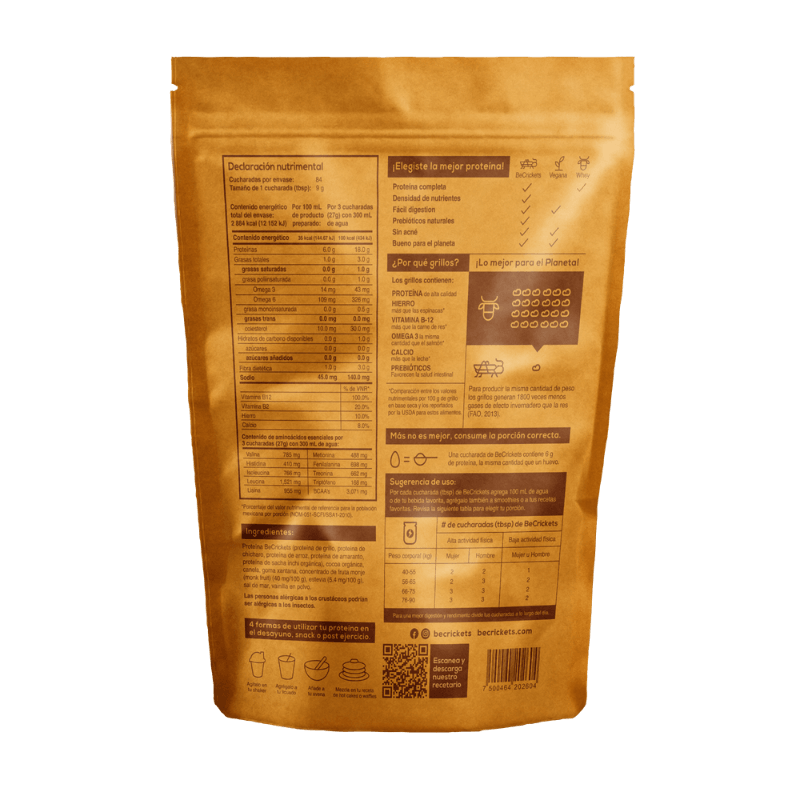 BeCrickets | Hecho en México | Proteína de Grillo + Vegetal | Sabor Chocolate Mexicano | 18 g de Proteína | Alternativa Proteína Vegana | 28 porciones | 756 g
