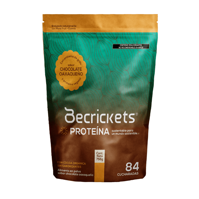 BeCrickets | Hecho en México | Proteína de Grillo + Vegetal | Sabor Chocolate Mexicano | 18 g de Proteína | Alternativa Proteína Vegana | 28 porciones | 756 g