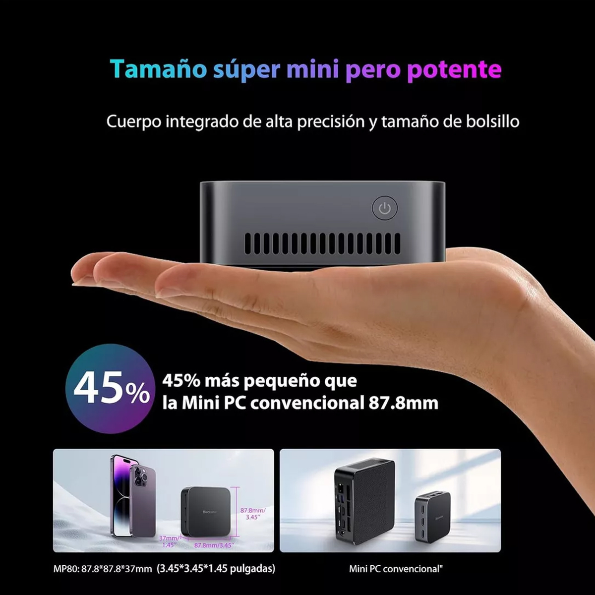 Mini PC Blackview MP80 con Windows 11 , Intel Alder Lake N95, placa gráfica Intel® UHD Graphics, memoria RAM de 16GB Diso 512GB - 12V color negro.