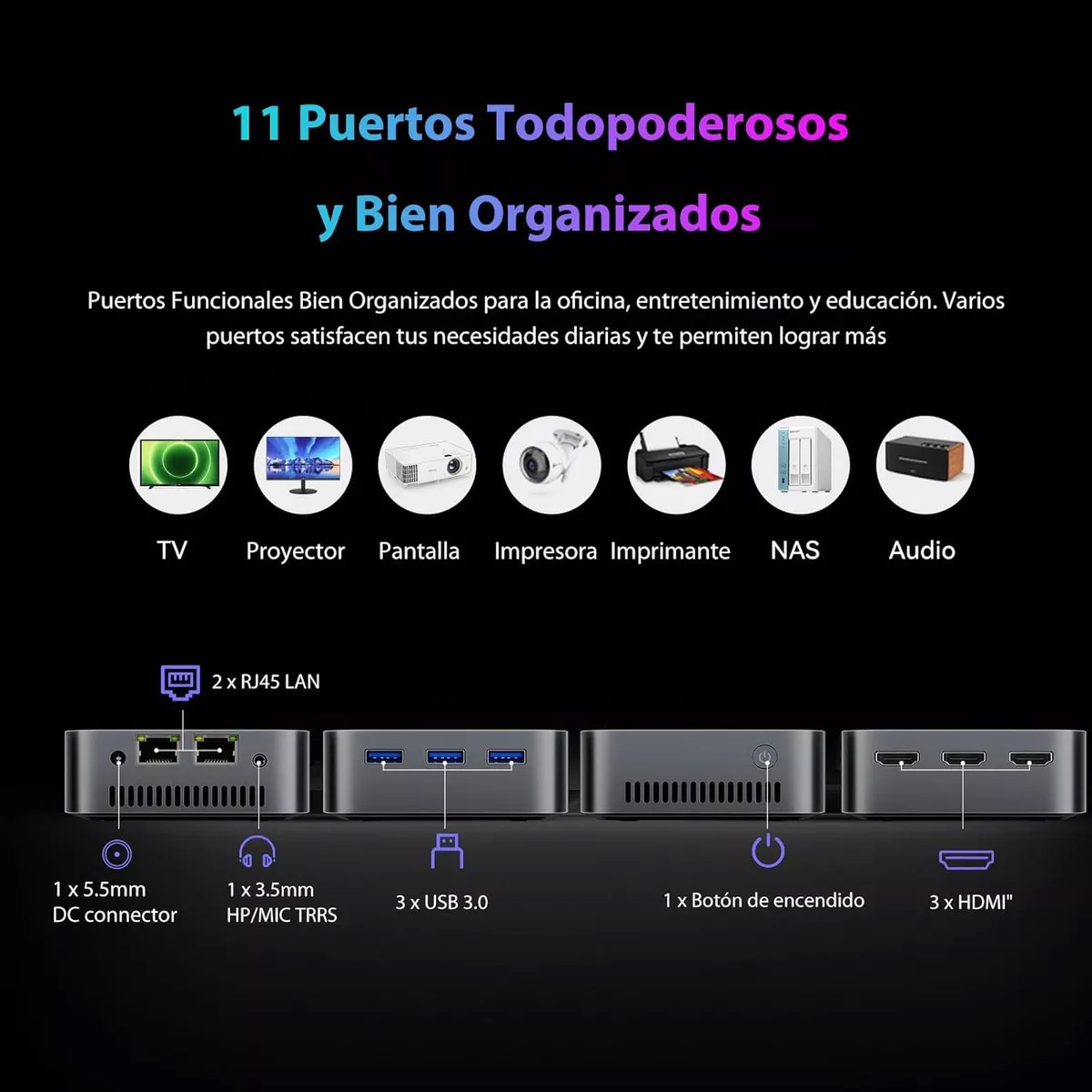 Mini PC Blackview MP80 con Windows 11 , Intel Alder Lake N95, placa gráfica Intel® UHD Graphics, memoria RAM de 16GB Diso 512GB - 12V color negro.