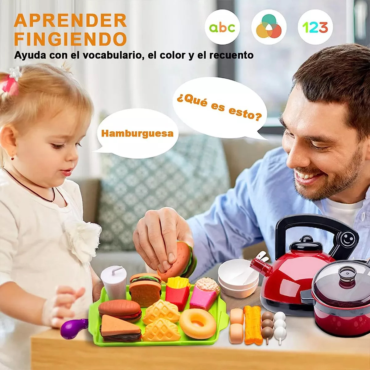 61 piezas Juguetes De Cocina Para Ninos Utensilios Cocina Comida Color Rojo.