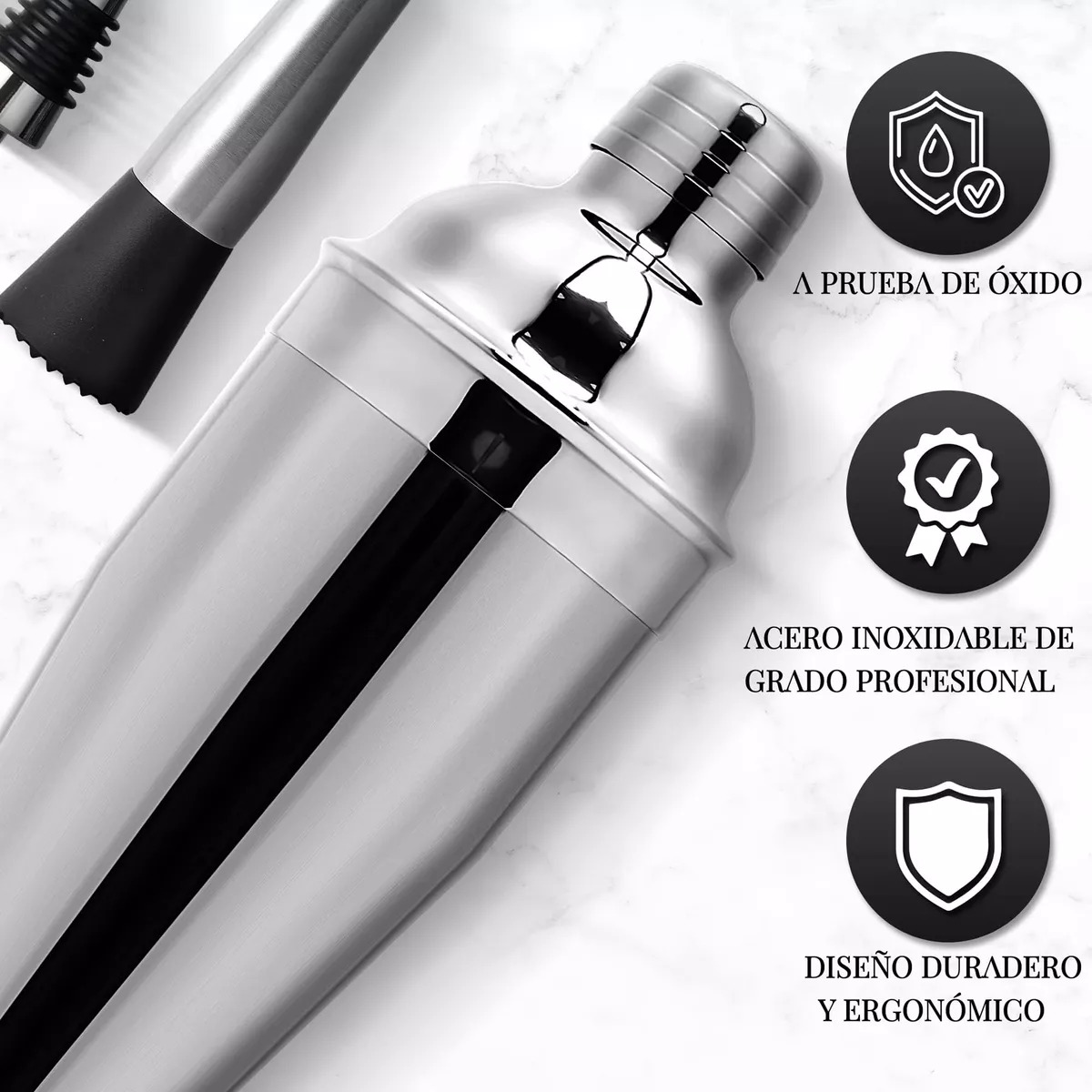 Kit Cocteleria 20pcs Profesional Bartender 750ml Con Soporte.
