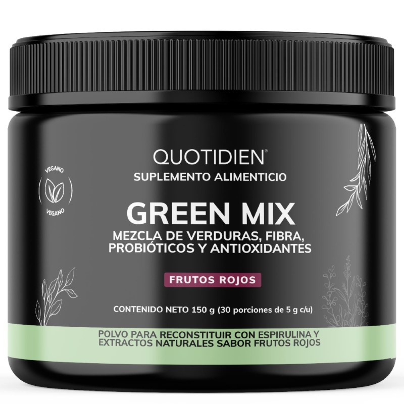 Suplemento Alimenticio Quotidien Green Mix, Jugo Verde en Polvo con Té Matcha, Clorofila, Enzimas Digestivas, Probióticos Bloom 150g.