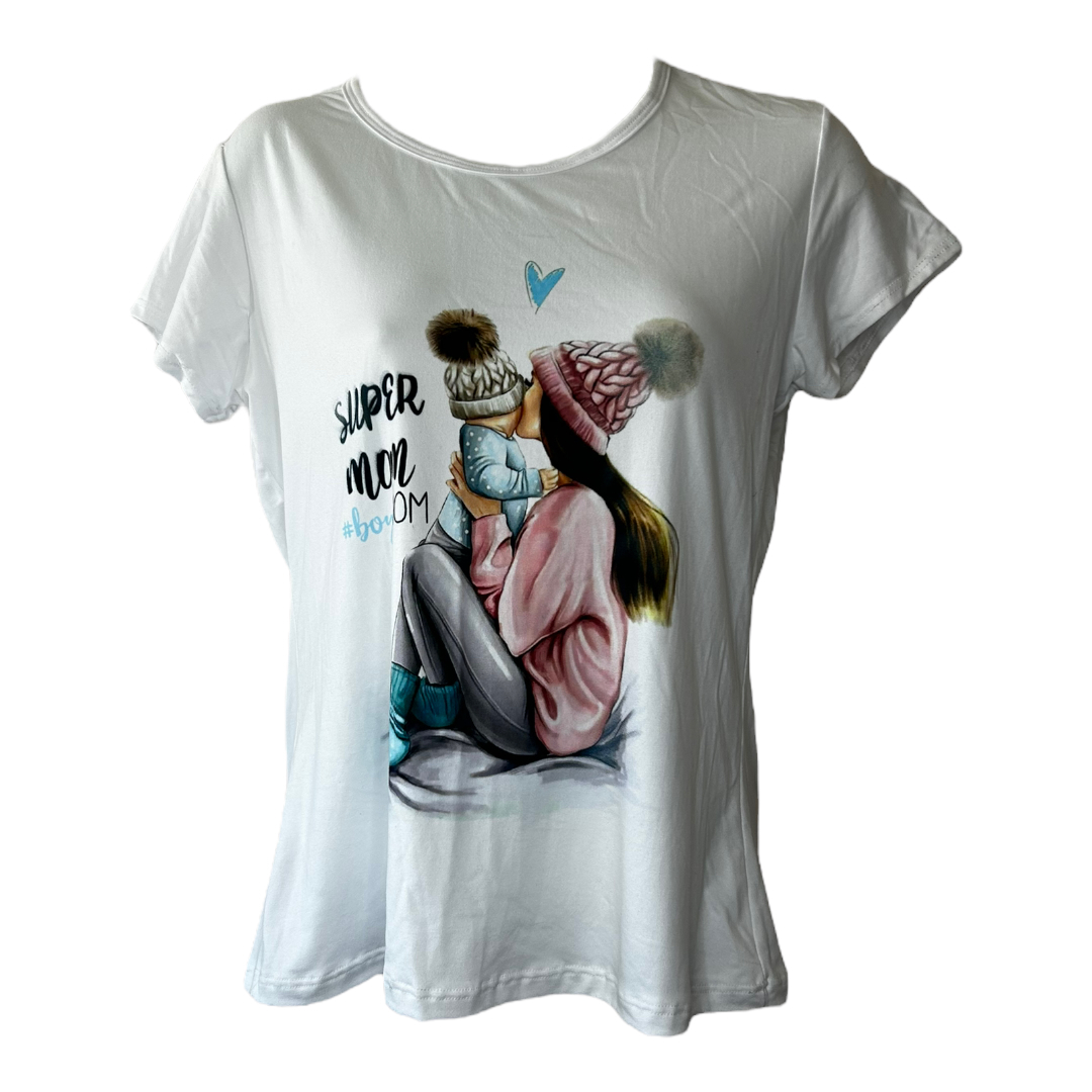 Blusa Sublimada Para Dama Tela Brush Diseño mamá e hijo.